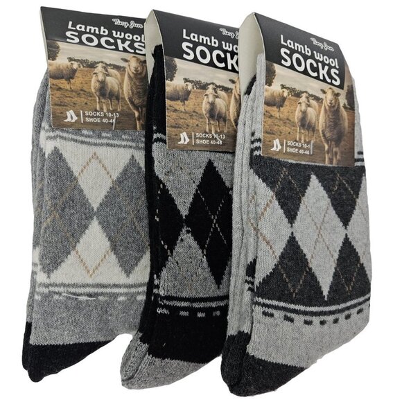 Lamb Wool Socks Men 10-13, Thermal Warm Winter Boot Men Crew Socks 3-Pairs NWT - Picture 1 of 4